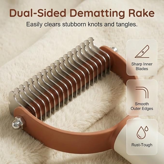 Pet Pro Grooming Tool for Dogs & Cats, Deshedding Dog Brush, Pet Grooming Brush with Undercoat Rake, Dematting Comb for Long Hair, Pet Grooming Tool for Thick Coats & Loose Fur (Mix-2pcs)