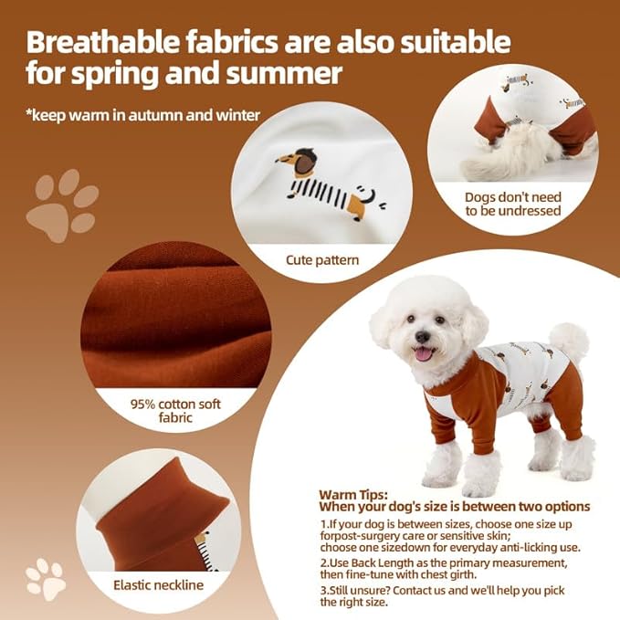 Dog Recovery Suit After Spay-Prevents Lick & Shed (Brown,3XL) | Soft, Breathable cotton onesie protects abdominal surgical areas by preventing licking,scratching,and shedding