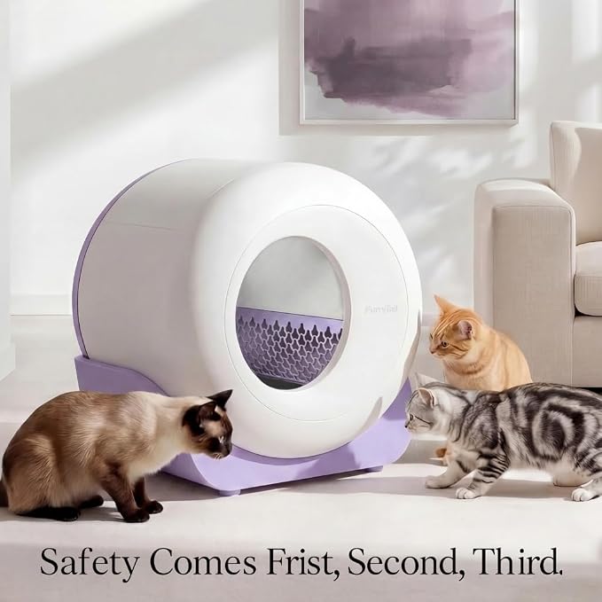 Furrytail Automatic Litter Box Self Cleaning, Kitty Litter Box, Smart Safety Sensors, Advanced Odor & Leak Control, Large Capacity for Multi Cat Homes, with App Control & 40 Trash Bags, Lilac