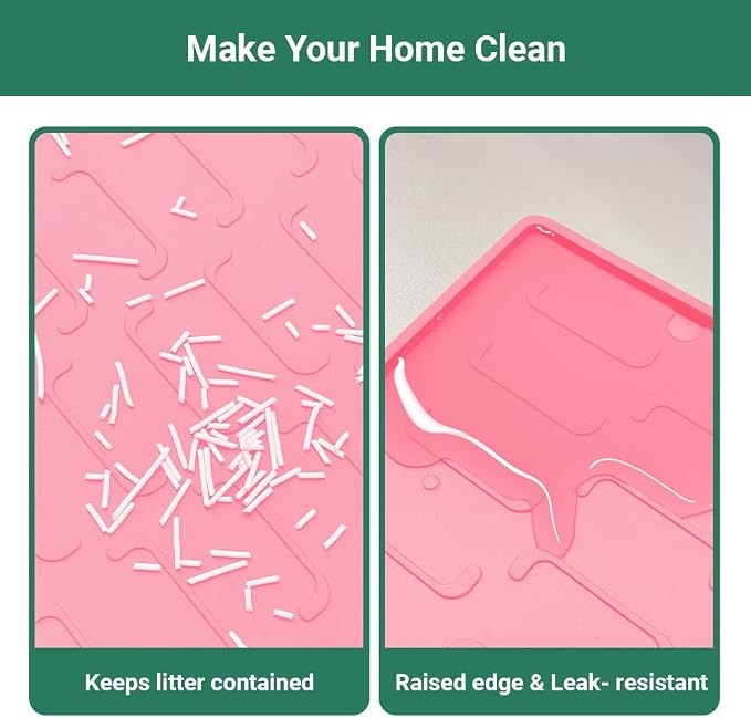 Cat Litter Mat, Large 32'' x 24'' Silicone Litter Box Mat for Litter Trapping, Waterproof, Non-Slip, Easy to Clean, Pink