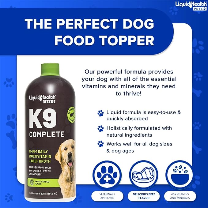 LIQUIDHEALTH Pets K9 Advanced Mobility Glucosamine Chondroitin Hip & Joint Formula & K9 Complete 8-in-1 Multivitamin - Dogs & Puppies Supplement Bundle for Joint Health, Immune Support - USA Made