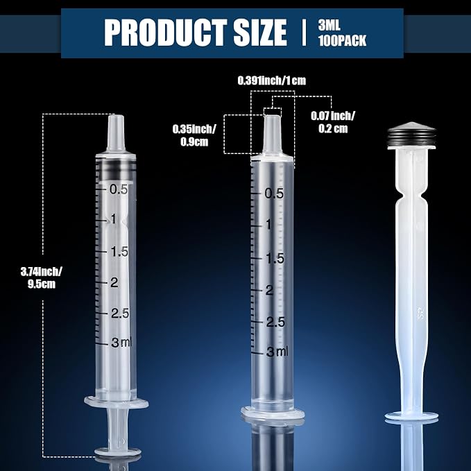 Zhengmy 100 Pack Bulk Plastic Syringe with Luer Slip Tip, Individually Sterile Sealed, Liquid Oral Syringe with Measure Scale No Needle for Pets Feeding(3 ml)