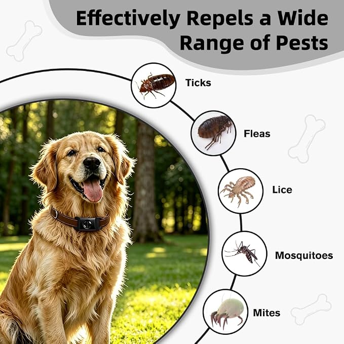 Natural Flea and Tick Prevention Pendant for Dogs Flea and Tick Collar, Waterproof Flea and Tick Repellent Dog Tag Safe for All Breeds & Sizes with 2 Silicone Buckles & 4 Refills, COLLAR NOT INCLUDED