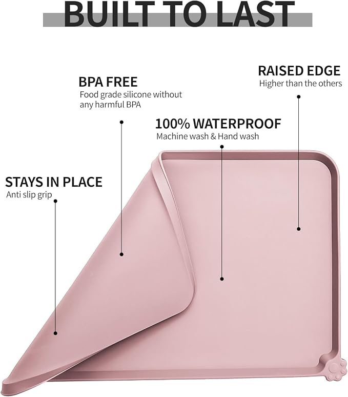 Reopet Silicone Pet Feeding Mat - Waterproof & Non-Slip Dog Cat Placemat | High Raised Edges Prevent Food & Water Spills to Protect Floors, Easy to Clean, Fit for Dog Cat Bowls