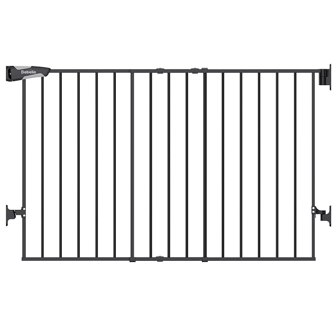 Babelio 31.5-55" No Bottom Bar Baby Gate Extra Wide, 2-in-1 Auto Close Dog Gate for The House, Stairs and Doorways, with Large Walk Thru Door, Black