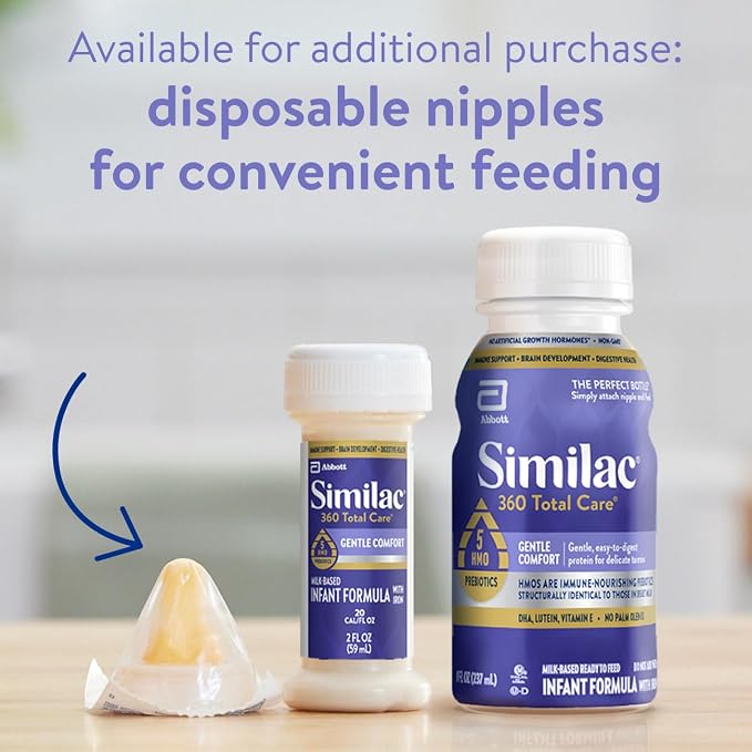 Similac 360 Total Care Gentle Comfort Baby Formula, Easy-to-Digest Formula, Has 5 HMO Prebiotics, Ready-to-Feed Infant Formula, 2-fl-oz Bottle, Pack of 8