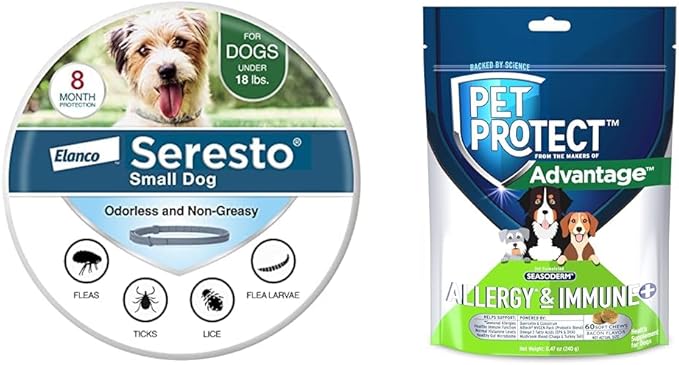 Bundle of Seresto Small Dog Under 18 lbs. + Pet Protect Allergy* + Immune+ Seasoderm™ | 60 Count