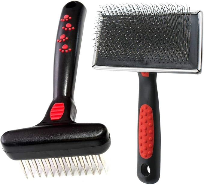 RYAN'S PET SUPPLIES Paw Brothers Magic Spring Undercoat Rake and Large Extra Long Gard Pin Slicker Bundle
