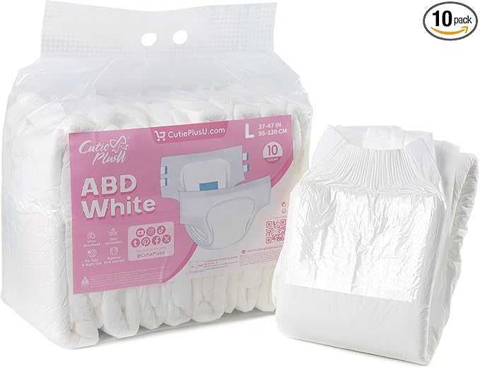CutiePlusU Disposable Diaper Protective Underwear Absorbent Briefs Dry Surface- White 10 Pieces (Large 36"-46")