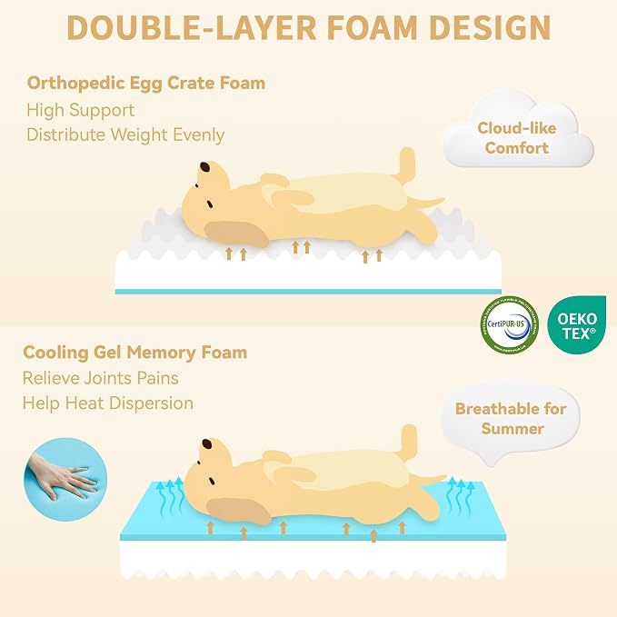 Orthopedic Dog Beds for Large Medium Sized Dogs 36x27 Inch, Medium Waterproof Memory Foam Dog Sofa Bed with Removable Washable Cover Pet Couch with Bolster, Grey