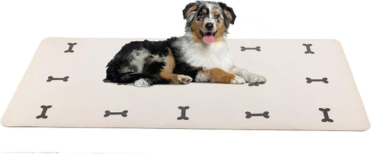 Dog Mat for Food and Water, Crate Pad, and Floor Protector - 55” x 28” Extra Large PVC Memory Foam Pad with Non-Slip Bottom - Stain, Scratch, and Water-Resistant Floor Mat by PETMAKER (Dog Bones)