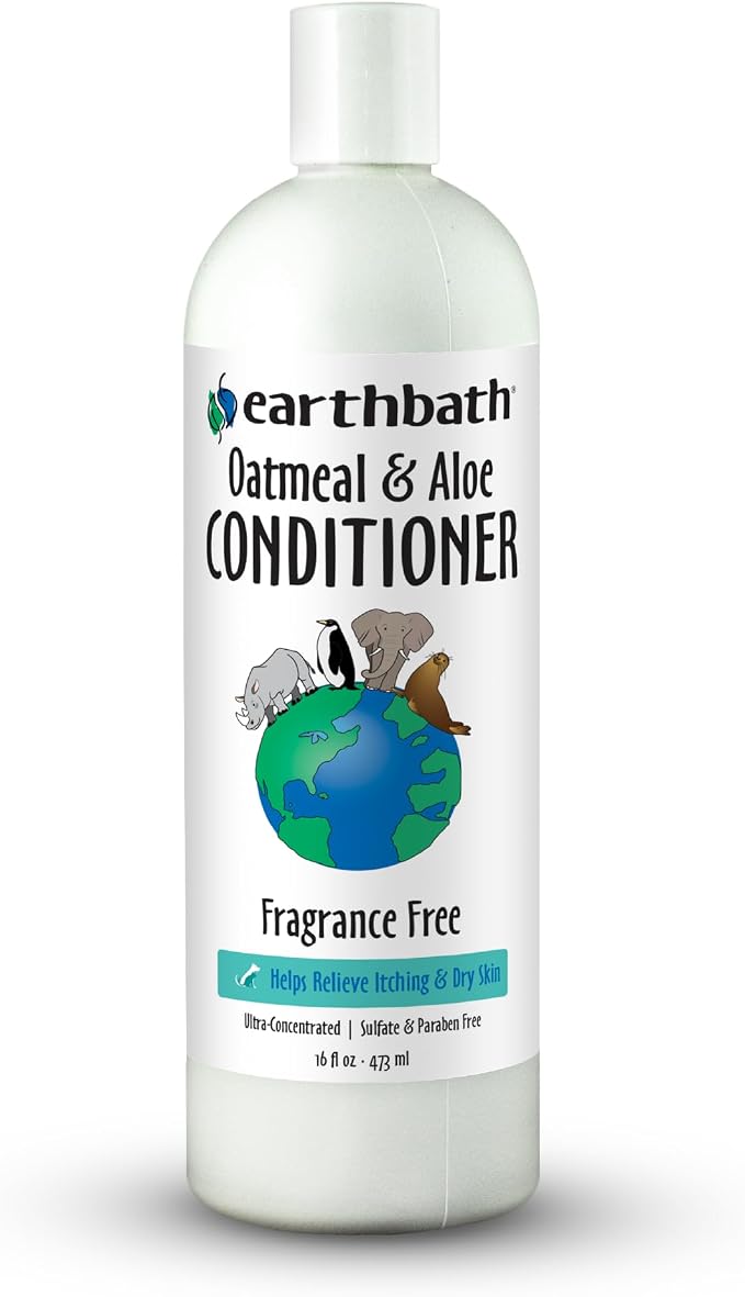 earthbath, Oatmeal & Aloe Conditioner - Dog Conditioner for Allergies & Itching, Dry Skin, Helps Relieve Itching, Made in USA, Cruelty Free Pet Conditioners, Fragrance Free Dog Wash - 16 Oz (1 Pack)