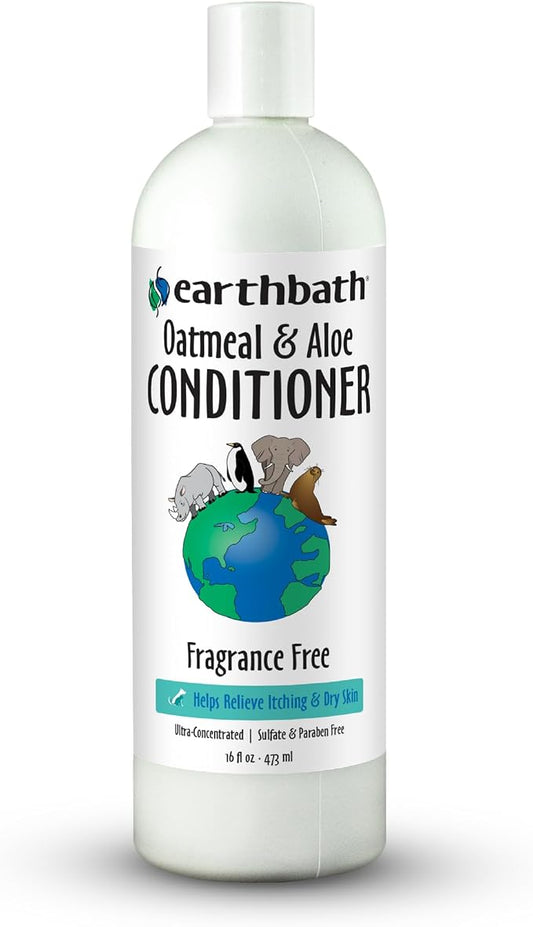 earthbath, Oatmeal & Aloe Conditioner - Dog Conditioner for Allergies & Itching, Dry Skin, Helps Relieve Itching, Made in USA, Cruelty Free Pet Conditioners, Fragrance Free Dog Wash - 16 Oz (1 Pack)