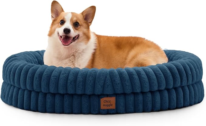 ChiXnuggle Orthopedic Dog Bed for Large Dogs, Waterproof Faux Rabbit Fur Dog Couch with Egg Crate Foam Support and Washable Removable Cover, Bolster Pet Sofa with Non-Slip Bottom, 35x28x7, Navy