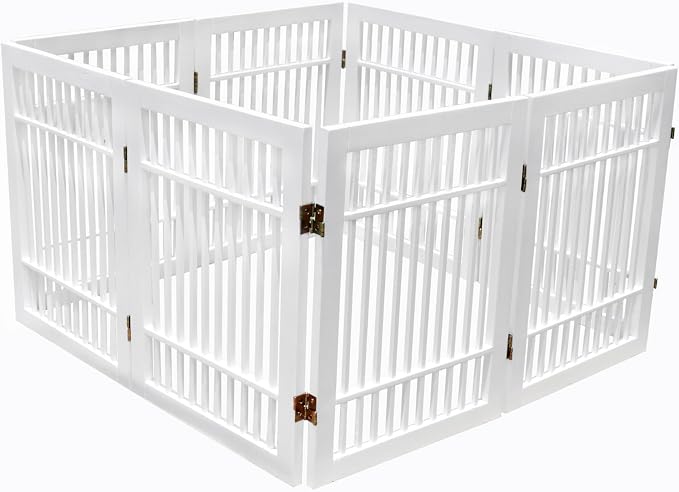 Urnporium Pet Dog Gate Freestanding, Strong Durable Folding Wooden Fence, Portable Acacia Hardwood Safety Barrier for Indoor & Outdoor Use (White Pet Gate, 8 Panel 24" Tall)