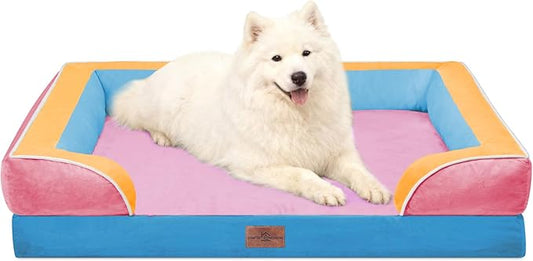 Comfort Expression Orthopedic Dog Bed for Large Dogs 36x27 Inch, Waterproof Egg Crate Foam Large Pet Bed with Bolsters, Dog Couch with Washable Cover & Non-Slip Bottom, Bubblegum Cove