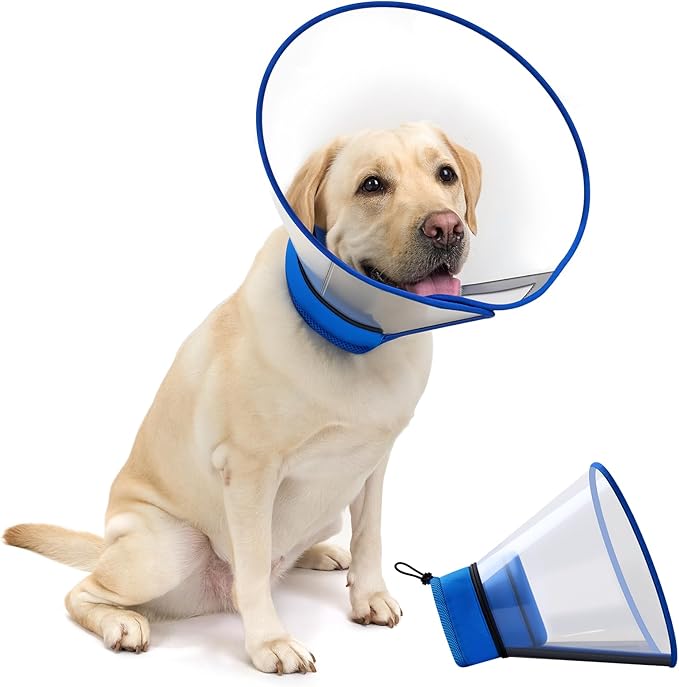 OneTigris Depth Adjustable Soft Dog Cone Collar for Medium Large Dogs After Surgery, Recovery for Small Dogs, Lightweight Elizabethan Collar for Dog to Stop Licking (Blue, XXL)