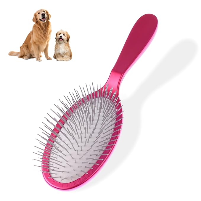 Slicker Brush for Dogs, Professional Pet Grooming Brush, 27mm Oval Stainless Steel Pin, Sparkle Glitter Handle, Anti-Static Round-Tipped Pins, Gentle Massage & Shedding Comb for Long Haired Dogs