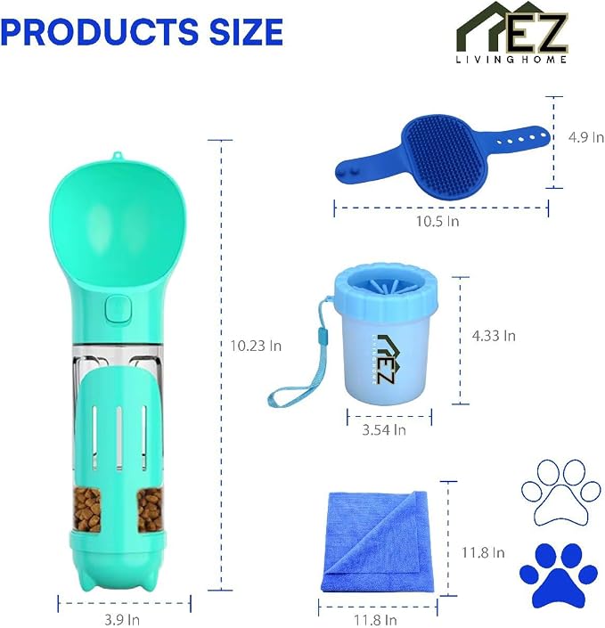 Portable Dog Water Bottle Set – Travel Water & Food Dispenser with Waste Bag Holder & Scooper – Foldable Dog Bowl for Outdoor Adventures – LIVINGHOME