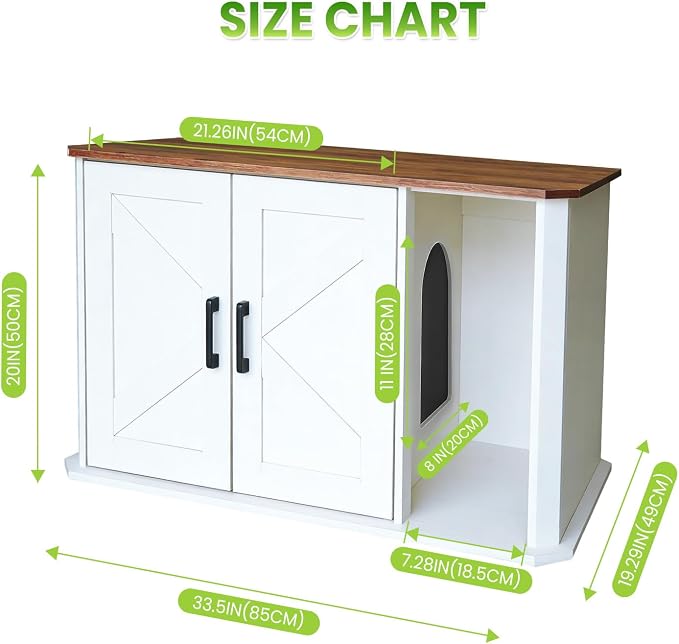 Modern Wooden Cat Litter Box Enclosure, Hidden Washroom Cabinet with Double Doors and Side Entry, Large Cat House End Table, Easy-Clean Sturdy Furniture