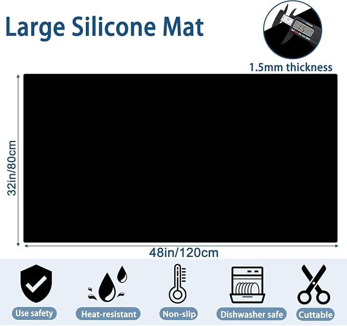Large Silicone Mat, 48"x32"(120cmx80cm) Silicone Mats for Kitchen Counter, Non-Slip Heat Resistant Mat, Kitchen Counter Mat, Waterproof Countertop Protector for Craft, Deep Blue