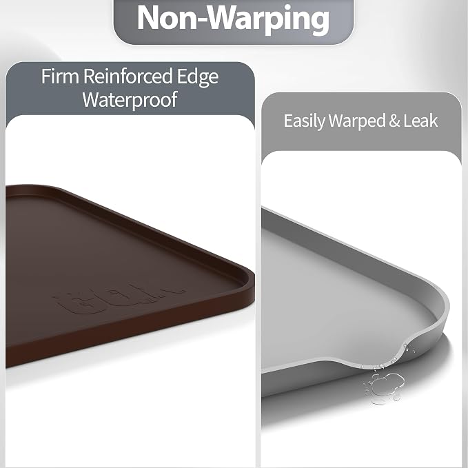 Silicone Dog & Cat Food Mat with Raised Edge, 20"x14" Extra Thick Waterproof Non-Slip Pet Feeding for Food and Water Bowls, Spill Proof Mat to Protect Floors, BPA Free Dishwasher-Safe,Brown