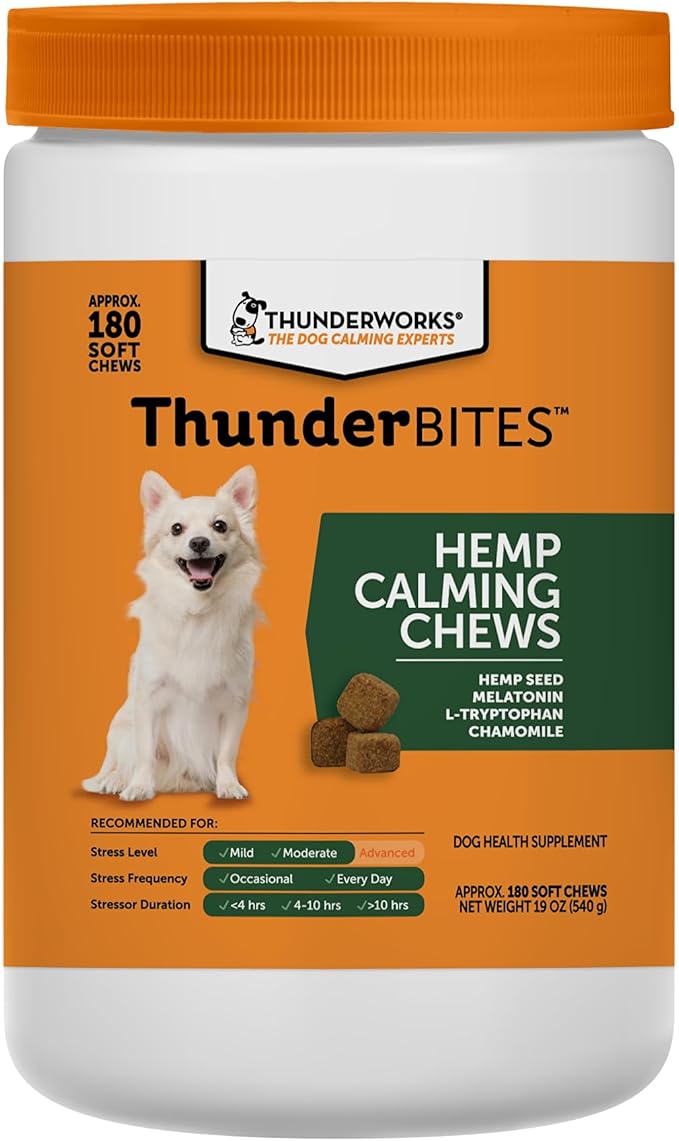 ThunderBites Hemp Calming Chews for Dogs, Everyday Use Can Help Relieve Stress from Separation, Storms, Fireworks & Travel (180 Count), Formerly ThunderWunders