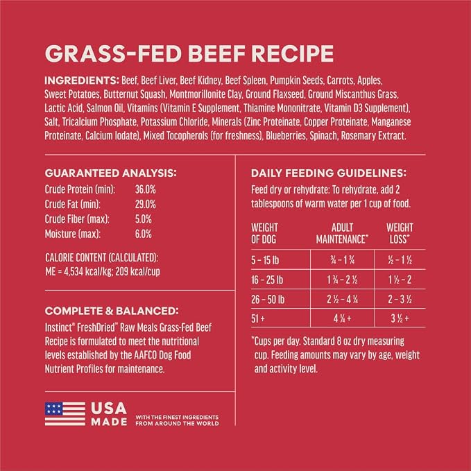 Instinct Freeze-Dried Meals, FreshDried Bites, Natural Dog Food, Grain-Free - Grass-Fed Beef, 3 oz. Bag