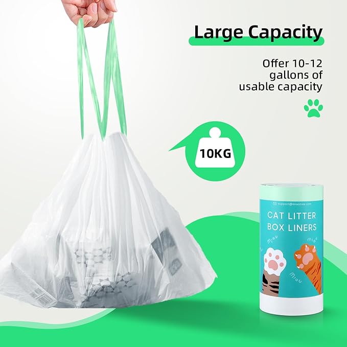 105 Count Automatic Litter Box Bags Liners Compatible with Litter Box Robot 4/5/3, Thick Self-cleaning Cat Litter Box Liners refill with Drawstring Heavy Duty 10-12 Gallons of Capacity