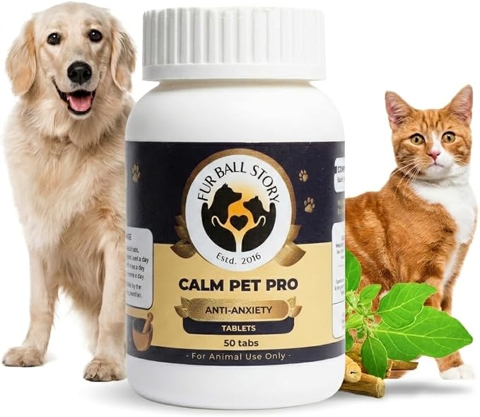 Fur Ball Story Calm Pet Pro - Calming Supplement for Dogs & Cats | Supports Relaxed Mood | Banana-Vanilla Flavour (50 Tablets)