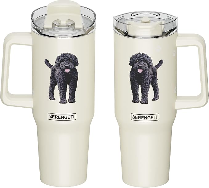 SERENGETI 40 Oz Ultimate Tumbler with Handle and Straw - Vacuum Insulated Tumbler with Straw and Lid - Stainless Steel Travel Mug for Pet Lovers - 3D Designs of your favorite Dog (Labradoodle)