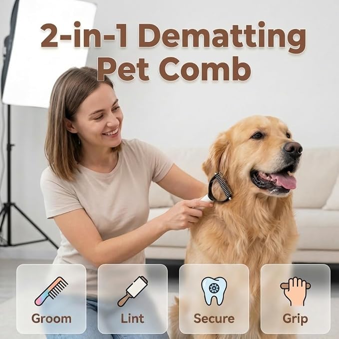 Pet Pro Grooming Tool for Dogs & Cats, Deshedding Dog Brush, Pet Grooming Brush with Undercoat Rake, Dematting Comb for Long Hair, Pet Grooming Tool for Thick Coats & Loose Fur (Black)