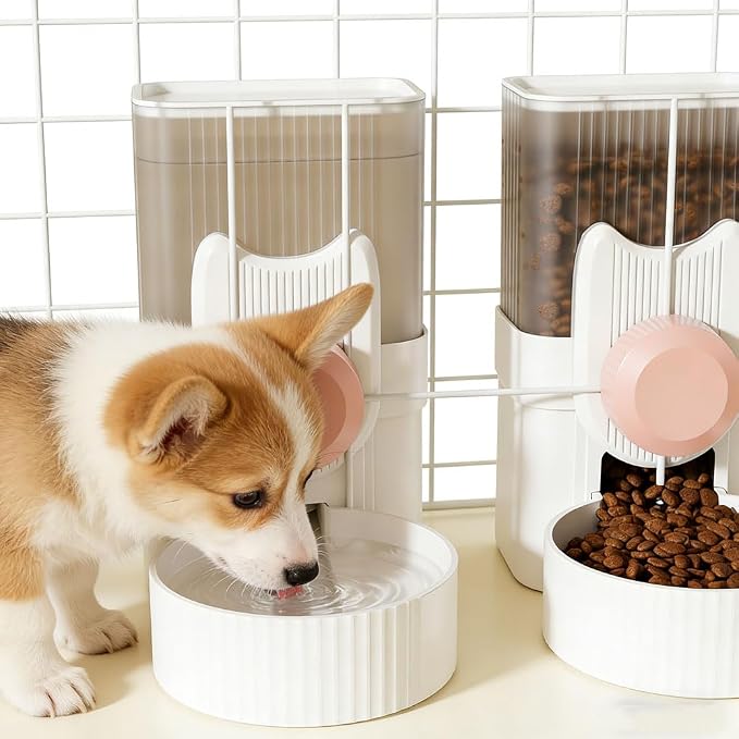 Pet Dog Cat Hanging Automatic Feeder and Water Dispenser Set, 2-in-1 Gravity Pet Food & Water Bowl for Cage, No-Spill Small Dog Rabbit Food Dispenser (Green)