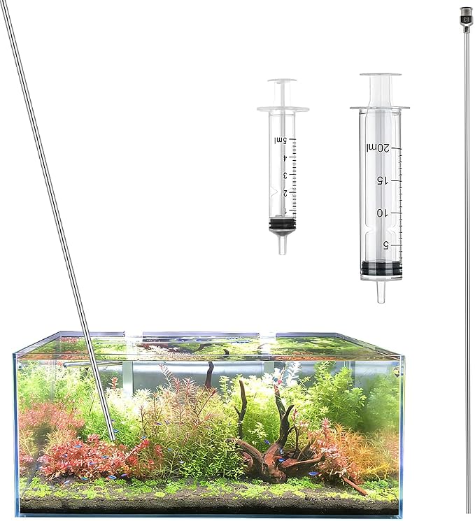 LINLAN Stainless Steel Aquarium Root Fertilizer Injector Kit, 19.6 Inch Long Stainless Needle, 5mL & 20mL Syringes, Precise Liquid Feeding Tool for Freshwater Planted Tanks