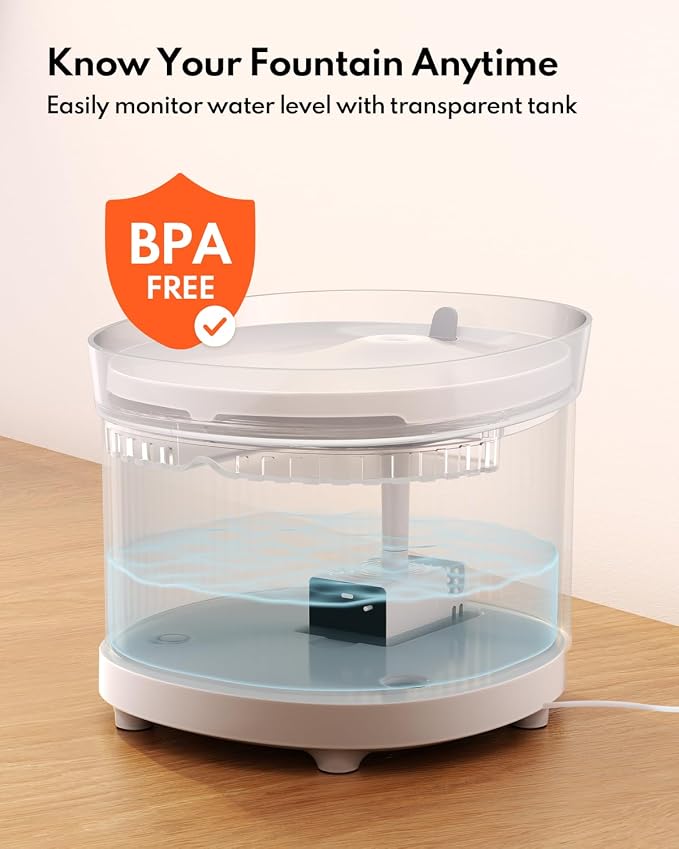 HomeRunPet Cat Water Fountain with Wireless Pump, Porcelain-Tray Pet Water Fountain Indoor, Detachable Design for Easy Cleaning, Ultra Quiet Cat Water Bowl, Filter Included, 2L/68oz