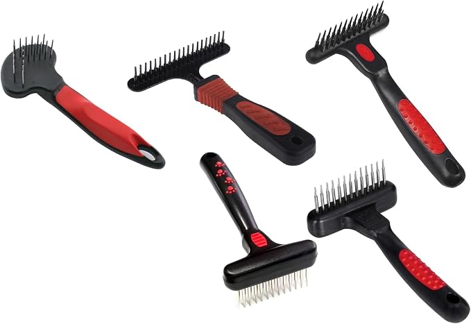 PUREPET Pro Dog Grooming Undercoat Deshedding Pin Rake Combs Fur and Coat Control (25 Tooth Magic Spring Rake)
