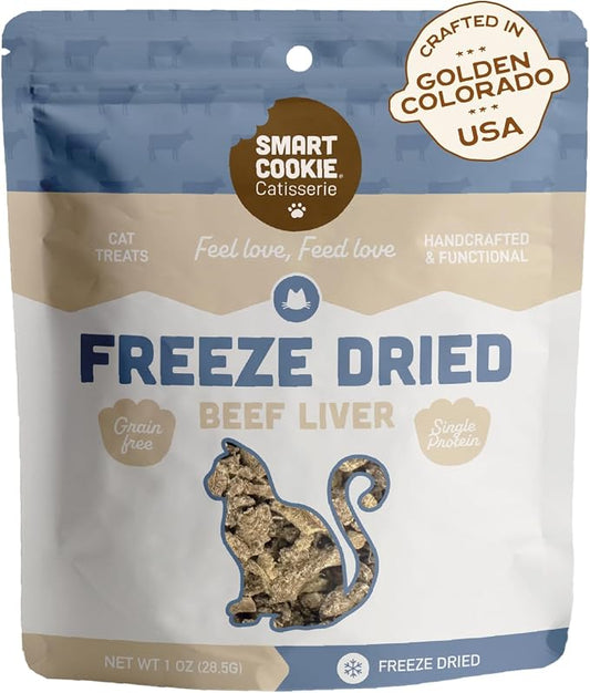 Smart Cookie Beef Liver Freeze Dried Cat Treats – Single Ingredient, High-Protein Snacks for Picky Cats – 100% Pure Beef Liver, No Fillers or Additives, Made in the USA – 1oz