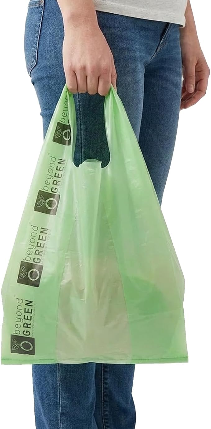 beyondGREEN Cat Litter Waste Bags with Handles, 100 Count — Green, Strong 20 Micron Litter Pick-Up Bags, Easy-Tie, 8" x 16" with 2.5" Gussets, Made in USA