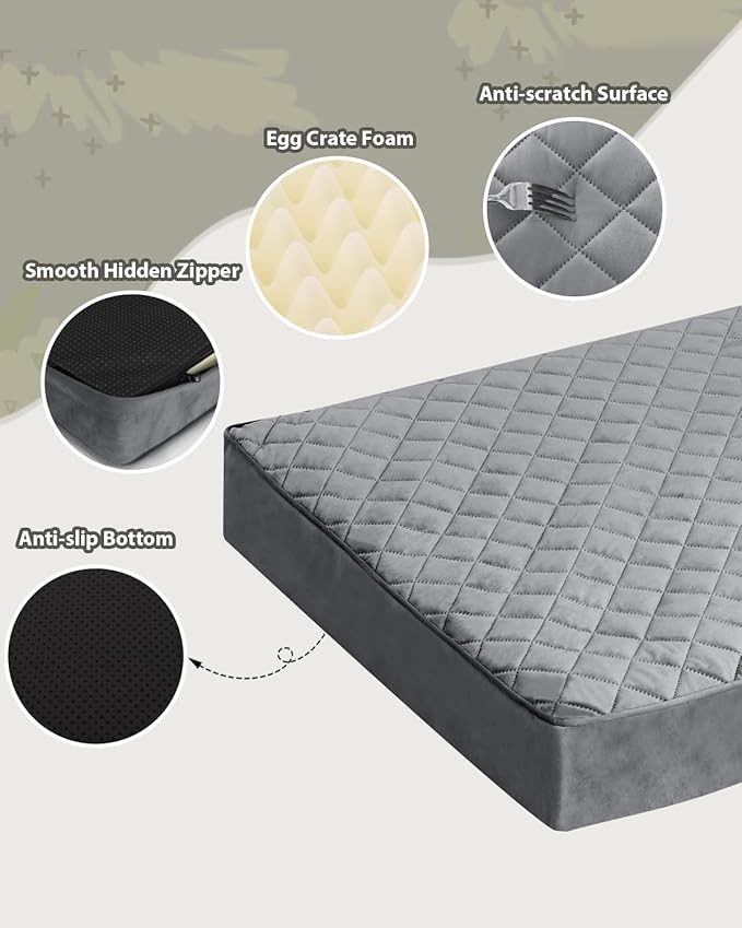 NUPIDA Orthopedic XL Dog Beds Large Sized Dog Waterproof Pet Bed for Crate with Removable Washable Cover and Non-Slip Bottom, 41x27 Inch, Dark Gray