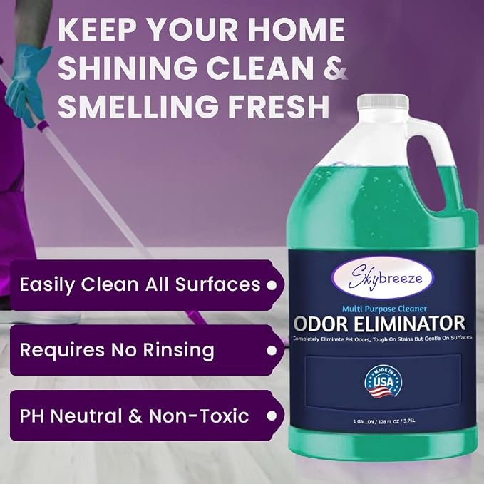 Pet Stain Odor eliminator - Super-concentrated Enzyme cleaner - Sky breeze - Extra Strong Odor and stain remover - Best Remover for Cat and Dog Pee All Purpose Cleaner and Deodorizer 2 gallon