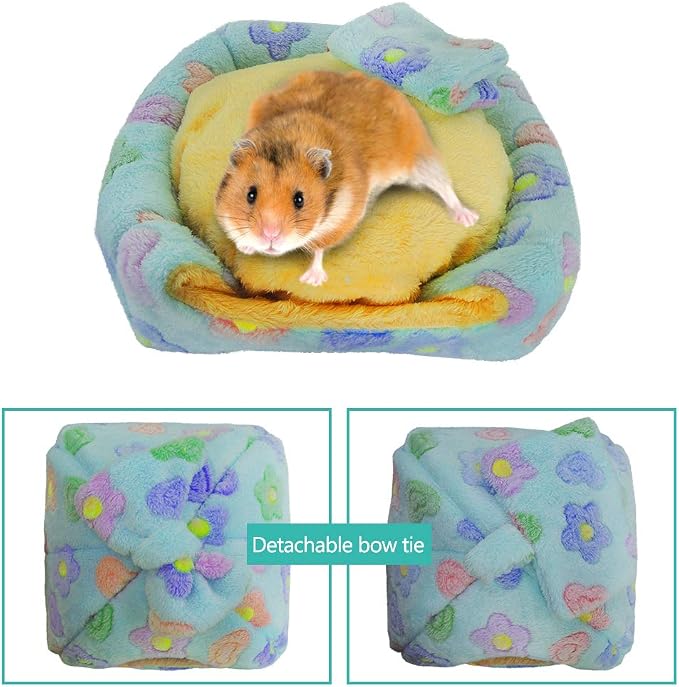 HOMEYA Small Animal Pet Bed, Sleeping House Habitat Nest for Guinea Pig Hamster Hedgehog Rat Chinchilla Hideout Bedding Snuggle Sack Cuddle Cup Cage Accessories with Removable Washable Mat(Blue)