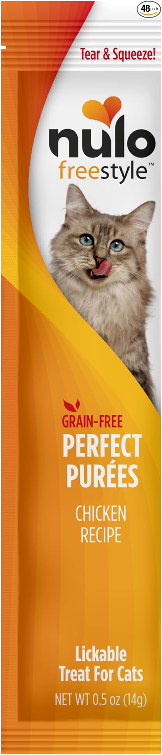 Nulo FreeStyle Lickable Cat Treats - Perfect Purées Chicken Recipe, Squeezable Grain-Free Wet Cat Food Topper, High Moisture for Hydration, 0.5oz Tubes (pack of 48)