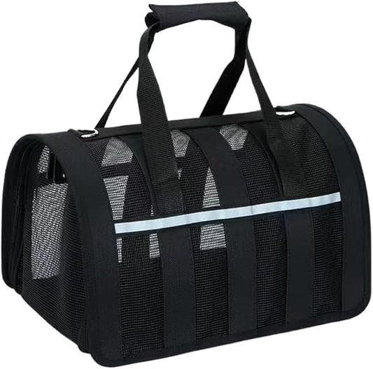 Handheld Foldable Single-Shoulder Dog Bag Large Capacity Cat Four-Season Outdoor Pet Mesh Breathable Portable Backpack(Orange Spell White,L)