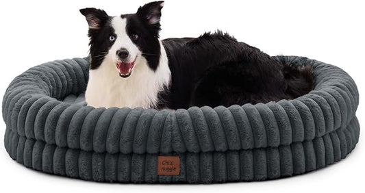 ChiXnuggle Orthopedic Dog Bed for XL Dogs, Waterproof Faux Rabbit Fur Dog Couch with Egg Crate Foam Support and Washable Removable Cover, Bolster Pet Sofa with Non-Slip Bottom, 41x30x7, Dark Grey