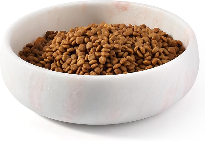 Karibiber Marble Dog Bowl, 6lbs Weighted Dog Food Bowl, Non-Slip Large Heavy Water Bowls, Cute Pink Stone Food and Water Dish for Large Dogs, Natural Marble, Easy to Clean, Holds 6 Cups