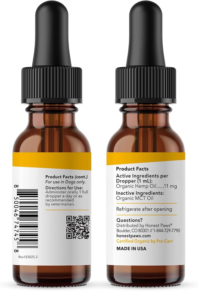 Honest Paws Hemp Oil for Dogs - Natural Hemp Seed Oil Drops Rich in Omega 3 6 9 - May Help Support Calm Behavior, Physical Comfort & Overall Wellness - Made in USA