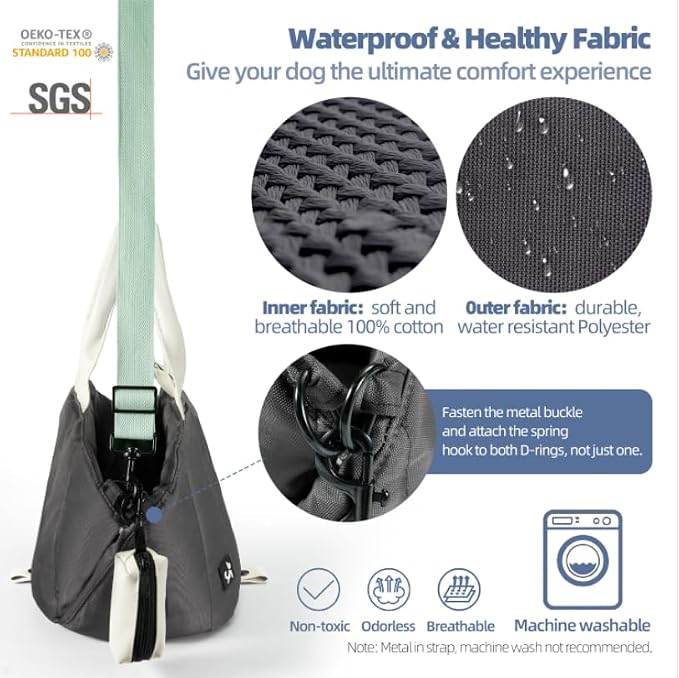 Sytopia Small Dog Carrier Purse, Portable Pet Carrier Tote Carrier with Pockets, Adjustable Safety Leash, Waterproof Dog Travel Bag, Travel Pets Purse up to 4 Lbs, Dark Grey