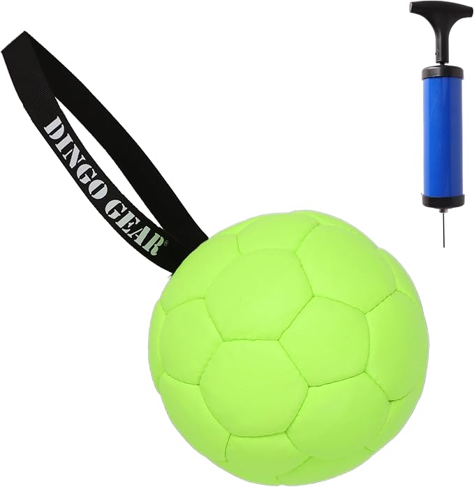 DINGO GEAR WWW.DINGOGEAR.COM 1977 Set Faux Leather Ball with Pump for Dog Training, as Reward for Fetch tug of war, for Strong Dog, Handmade, 7in Green Z30034