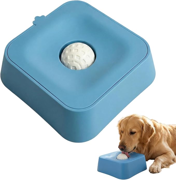 Slow Feeder Dog Lick Bowl for Liquid Treats-Bone Broth & Yogurt Mat for Dogs,3/4 Cup Capacity Calming Enrichment Toy for Post-Op Recovery or Dietary Supplement-for Large Medium Small Breeds. (Blue)