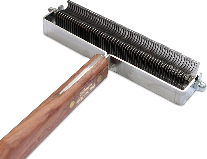 Mars Coat King Triple Wide Dematting Undercoat Grooming Rake Stripper Tool for Horses, Stainless Steel with Wooden Handle, Made in Germany, 60 Blade Extra Fine